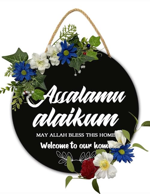Assalamu Alaikum Door Hanger Peace Be Upon You Islamic Wall Art 12x12 Inch Eid Front Door Sign Salam Welcome Sign Muslim Home Decor Farmhouse Hanukkah Decorations Housewarming Gift - color: C1, size: 12X12IN