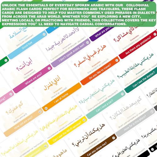 Arabic Conversational Phrase Flash Cards for Beginners, Arabic Cards with English Transliteration for Kids, Students and Adults, Learning Arabic Resource for Travel, Classroom, Homeschool
