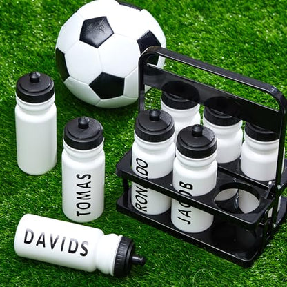 Suclain Water Bottle Carrier with 20 Oz Bottles and Stickers Plastic Wide Mouth Sports Water Bottle Squeeze Team Bottles with Black Lid for Fitness Bike Gym(14 Pcs,White) - color: White