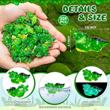 104PCS Luminous Miniature Crocodiles Figurines Mini Resin Crocodile | Tiny Alligator Animal Figures for Fairy Garden Miniature Moss Landscape DIY Craft Home Decor - style: Luminous Crocodile-104