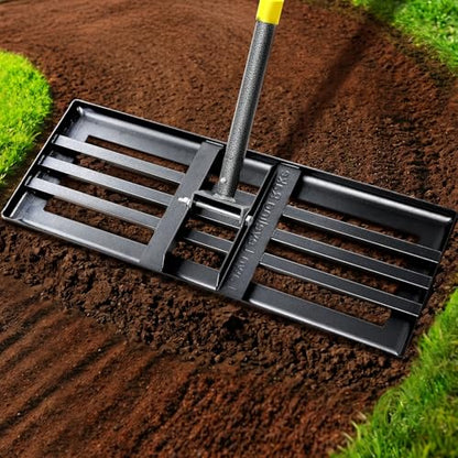 Lawn Leveling Rake, 6 FT Ground Lawn Leveler with 30 x 10 Wide Large Rakes Head for Smooth Garss Soil Dirt Sand, High Effect Yard Leveling Tool with Round Edge forGarden Golf Course, No Flip - style: 6 FT