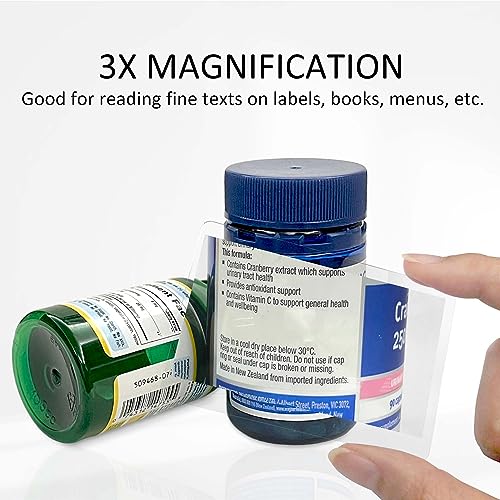 MAGDEPO 3X Handheld Magnifier 2-in-1 Clear Acrylic Magnifying Glass Lightweight with Bar Magnifying Handle for Reading Small Prints, Documents, Hobbies