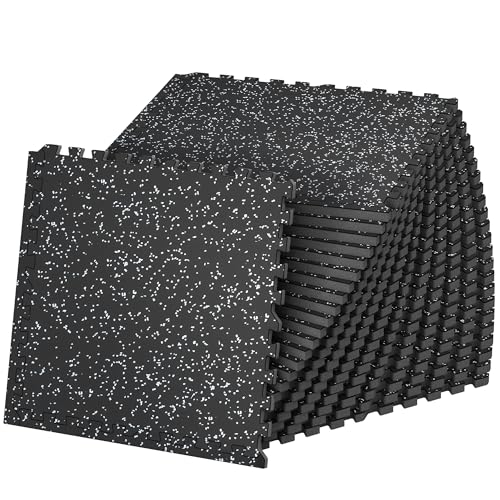 SUPERJARE 1" Extra-Thick Rubber Top Exercise Mat, Puzzle Gym Flooring for Home Gym, Gym Mat for Workout Equipment, Interlocking Floor Tiles with EVA Foam, 24 Pcs 96 Sq Ft, Black/Grey - size: 24 Tiles (96 Sq Ft)