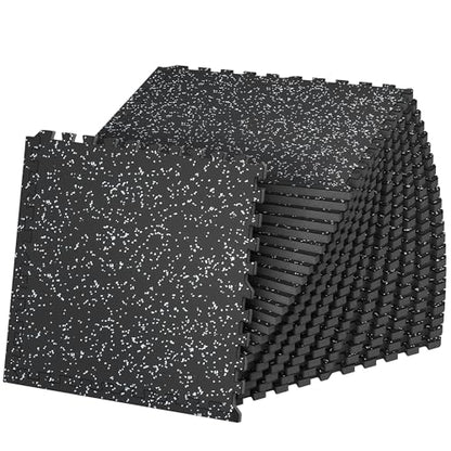 SUPERJARE 1" Extra-Thick Rubber Top Exercise Mat, Puzzle Gym Flooring for Home Gym, Gym Mat for Workout Equipment, Interlocking Floor Tiles with EVA Foam, 24 Pcs 96 Sq Ft, Black/Grey - size: 24 Tiles (96 Sq Ft)