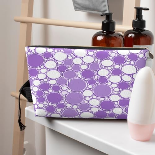 Leather Makeup Bag for Purse, Waterproof Small Toiletry Bag with Zipper, Cute Cosmetic Bags for Women, Purple White Bubble Pattern Travel Pouch - color: Purple White Bubble Pattern