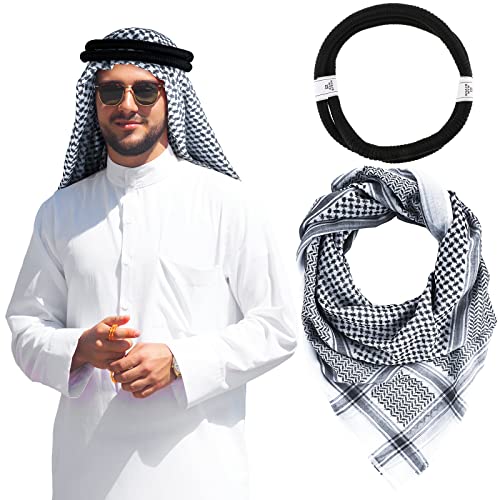 Hoolerry Keffiyeh Arab Turban Shemagh Head Scarf for Men - color: Black and White