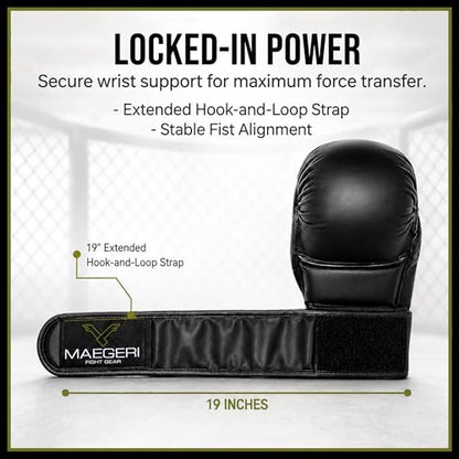 Hybrid MMA Sparring Gloves 7oz, Open Palm with Wrist Support | Comfortable MMA gloves for sparring, striking, grappling and heavy bag training with secure wrist support. - size: Medium