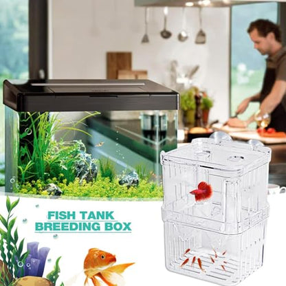 1/2 Fish Acclimation Box - Acrylic Hatchery Incubator Tank, Fish Breeder Box with 2 Suction Cups | Easily Install Breeding Isolation Box, Floating Breeding Box for Baby Fishes Shrimp Betta Guppy - size: Medium