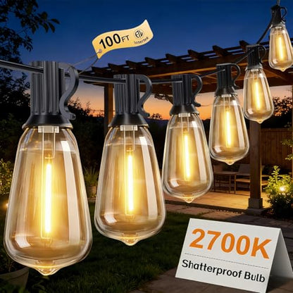100FT Outdoor String Lights, IP45 Waterproof Patio Lights LED ST38 - size: 100FT(38 Bulbs)