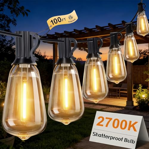 100FT Outdoor String Lights, IP45 Waterproof Patio Lights LED ST38 - size: 100FT(38 Bulbs)