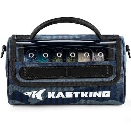 KastKing BaitSpace Line Bag Water Resistant Tackle Bag, Organize Spools | Fishing Line Storage Bag with Water Resistant Nylon, Removable Divider, BaitSpace Line Management Bag - color: E: Blue Camo-Large