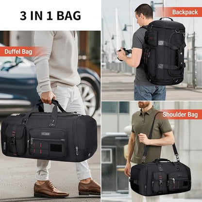 WITZMAN Travel Duffel Bags for Men Large Carry On Weekender Overnight Bag 3 in 1 Backpack with Shoe Compartment （B693 Black） - color: Black