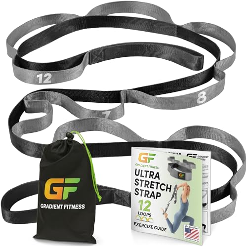 Gradient Fitness Stretching Strap for Physical Therapy, 12 Multi-Loop Stretch Strap 1" W x 8' L, Neoprene Handles, Physical Therapy Equipment, Yoga Straps for Stretching, Leg Stretcher. - color: Black/Grey