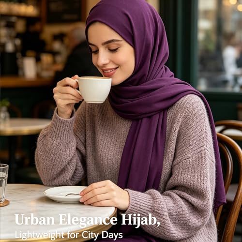 Jersey Hijab Scarf for Women,Lightweight Muslim Turban Head Scarf Modal Feel Hijab Coverings for Prayer with Clip - color: Purple