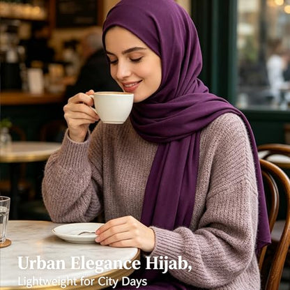 Jersey Hijab Scarf for Women,Lightweight Muslim Turban Head Scarf Modal Feel Hijab Coverings for Prayer with Clip - color: Purple