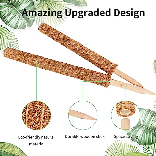 Moss Pole for Plants Monstera, 2 Pack 23.6 inch Plant Support Pole, Extendable Coir Totem Pole for Potted Plants Pothos,Train Indoor Climbing Plants to Grow Upwards - Extends to 40.6 Inches - size: 2 Pack 23.6 inch