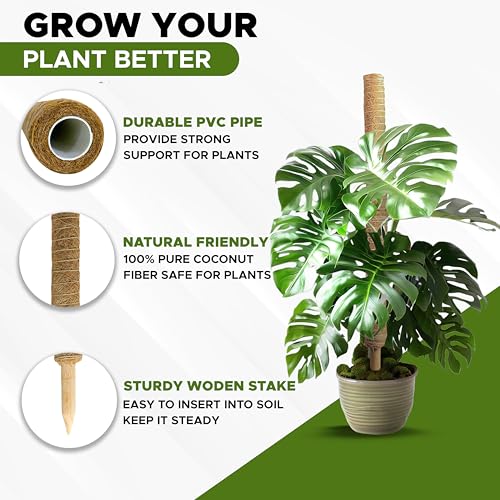 EcoNour 26.5" (2 Pack -16") Stackable Moss Pole for Monstera Plant Support | Moss Pole Sticks for Indoor Plants | Bamboo Plant Stakes,Climbing,Potted,Pothos| Philodendron & Creepers with Tie Accessory - size: 16 Inches - (2 PCS)