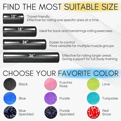 Yes4All Foam Roller, EPP High-Density Material, High Firmness Level, Back Roller for Athlete & Professional, Suitable for Back, Stretching, & Pilates, 12/18/24/36 inch - Black, 12 in