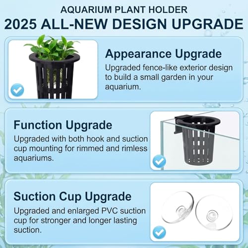 2Pcs Aquarium Plant Holder, Fish Tank Plant Holder for Hydroponic Growing, Plant Holder for Aquarium with Wall Mount Design, for Fish Tank Aquaponic Plant Cultivation and Aquascape Accessories