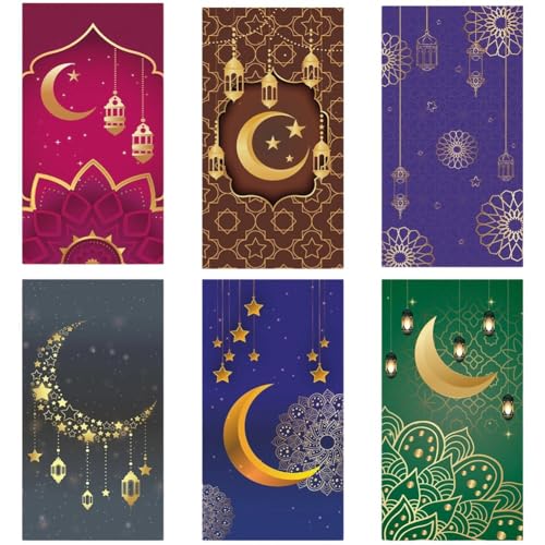 Eid Mubarak Money Envelope 6pcs Red Envelope Money Cards Ramadan Red Envelopes Moon Money Envelopes Cash Packaging Bag for Home Islamic Muslim Party