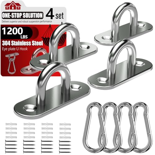 sprookber 304 Stainless Steel Pad Eye Snap Hooks, M8 Heavy Duty Ceiling Hooks, 1200 lb Capacity Hammock Swing Hanging kit, Plant Hangers, Marine Hardware Staple Hook Loop with Screws, Set of 8 - size: 3.15 inch, style: Oval