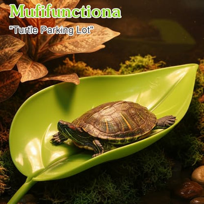 3Pcs African Dwarf Frog Tank Accessories, Tree Frog Tanks Leaf Decorations, Plastic Leaf Decorations with Suction Cups, Gecko Tank Accessories Turtle Basking Platform(Style A)