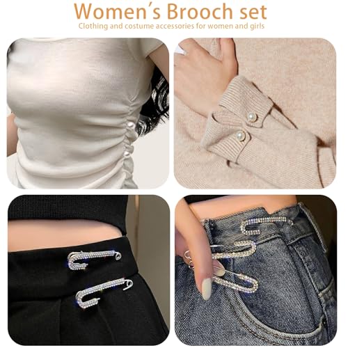 6PCS Artificial Pearl Brooch Pins for Women Clothes Scarf Cardigan Shawl Decorative Pin Shirt Sweater Clips ，Retro Sweater Shawl Clips Faux Crystal Girls Costume Accessory