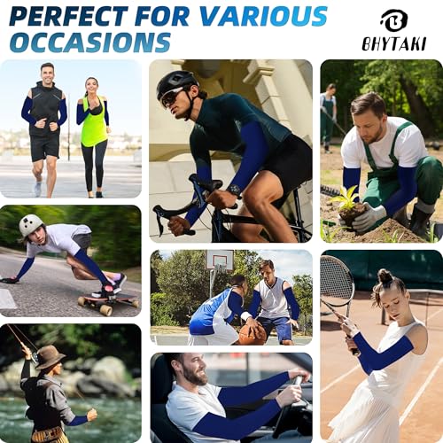 BHYTAKI UV Sun Protection Arm Sleeves, UPF 50 Sports Cooling Arm Compression Sleeves for Men Women Teenager - color: 1 Black+1 Dark Gray+1 Light Gray+1 Navy Blue