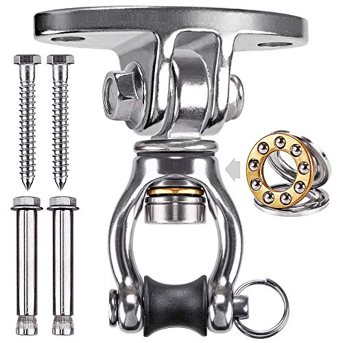 SELEWARE Silent Bearing Swivel Swing Hanger Stainless Steel Swing Hook Ceiling Mount Swing Bracket for Aerial Yoga Silks Swing Chair Heavy Bag Swing Set Indoor Outdoor - color: 360° Bearing Swing Hanger ( 1 Pack )