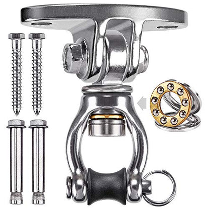 SELEWARE Silent Bearing Swivel Swing Hanger Stainless Steel Swing Hook Ceiling Mount Swing Bracket for Aerial Yoga Silks Swing Chair Heavy Bag Swing Set Indoor Outdoor - color: 360° Bearing Swing Hanger ( 1 Pack )