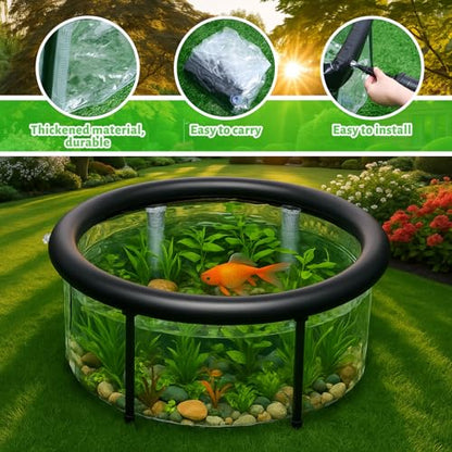 DoubleFill Pop up Pond, 27.6 x 11.81 Inch Pop up Inflatable Pond Kit Outdoor Indoor Aquarium Water Feature Container with Aeration Pump Above Ground Backyard Patio Garden Decoration
