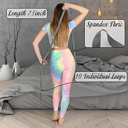 Scotamalone Stretching Strap Yoga Strap Physical Therapy for Home Workout, Exercise, Pilates and Gymnastics, 10 Loops Non-Elastic Stretch Bands with Aesthetic Packaging for Women & Men - color: Grey