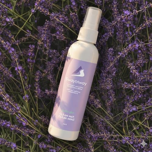 SwaytAway Fitness Mat Mist – 4oz Travel Size Yoga Mat Spray with Towel - (Pack of 2) – Aromatherapy-Inspired Lavender and Patchouli Blend – Plant-Based, No Rinse, Refreshes & Deodorizes - size: 4 oz - 2 Pack