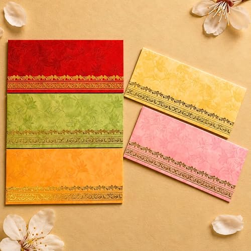 LoveNspire Money Envelopes (7 x 3 Inch) Decorative Golden Border Shagun Lifafa for Indian Wedding, Birthday | Cash Gift Holder & Home Savings Organizer Multicolor 25 - color: Gold Border Mix, size: Pack of 25