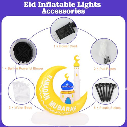 Lewondr 4.92FT Outdoor Inflatable Moon Decorations, Waterproof Inflatable Eid Mubarak Decor, Blow Up Muslim Holy Ramadan Decor with LED Lights, Outdoor Muslim Holidays Inflatables for Yard Garden - style: Moon and Cloud