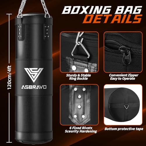 Punching Bag for Adults, 4ft Heavy Boxing Bag Set with 12 OZ Gloves for MMA Karate Kickboxing Boxing Home Gym Training - Unfilled