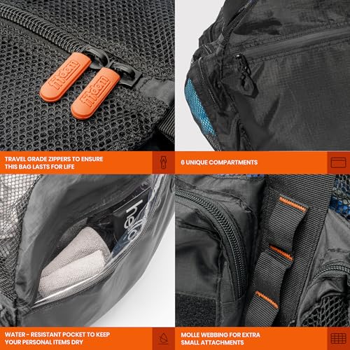 Fitdom 90L 29" Large Mesh Duffle Bag for Scuba, Snorkeling & Water Sports | Quick Dry Mesh with Wet Pocket, 2 Water Resistant Pockets & Large Side Pocket for Swimming, Diving, Beach, Pool & Travel Gear