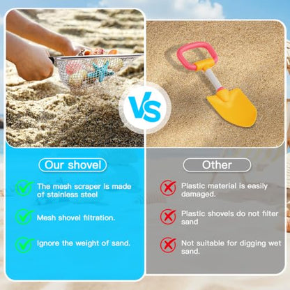 Beach Mesh Shovel for Shell Collecting, Stainless Steel Sand Sifter Scoop for Kids, Sand Scooper Beach Toy for Seashells, Shark Teeth, Sea Glass & Treasure Hunt, Black - color: black