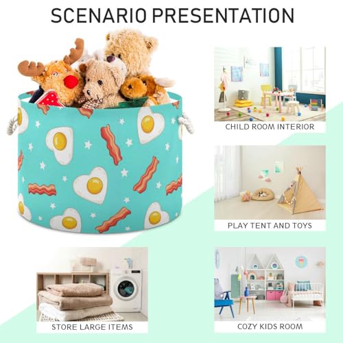DOMIKING Large Storage Basket for Toys Egg Fries Teal Print Storage Bin Box Organizer Basket for Home Decor Pet Toy Blankets Nursery