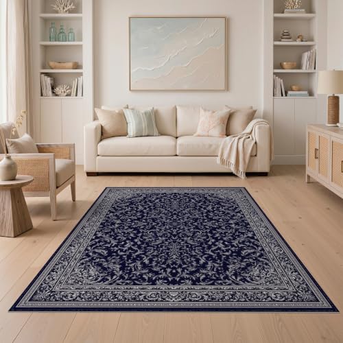5'x7' Blue Midnight Baroque Filigree Prayer Washable Area Rug - color: Blue/Pattern 20, size: 5' x 7' (Rectangular)