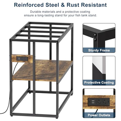 Urban Deco 40 Gallon Fish Tank Stand with Power Outlets, 660LBS Capacity Aquarium Stand, Metal Fish Tank Stand Dual-Layer Design Terrarium Stand, Rustic Brown - color: Brown, size: 40 gallon