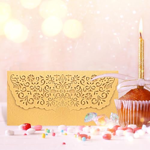 WorldBazaar 24PCS Gold Glitter Money Envelopes for Cash - size: 6.8 inches by 3.3 inches