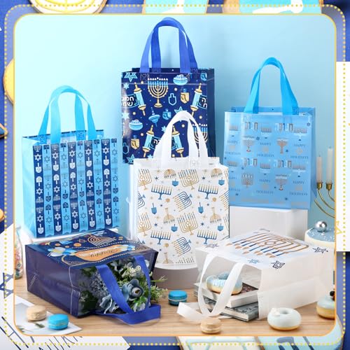 Tegeme 24 Pcs Hanukkah Gift Bags Bulk Reusable Chanukah Bags with Handles