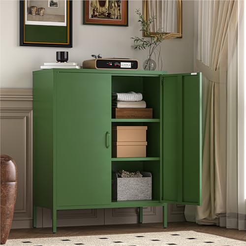 YAUWOH Metal Cabinet with 2 Doors and 4 Shelves，39.96" Tall Steel Office Cabinet,Bathroom Floor Locker for Office,Home,Garage,Gym,School (1PC,Forest Green) - color: Forest Green, size: 2Doors-40"H