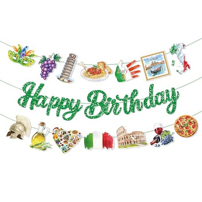 3Pcs Italy Happy Birthday Banner Pizza Pasta Wine Helmet Party Hanging Banner Italian Theme Birthday Bridal Wedding Baby Shower Boys Girls Kids Home Classroom Party Supplies Decoration - color: Italy