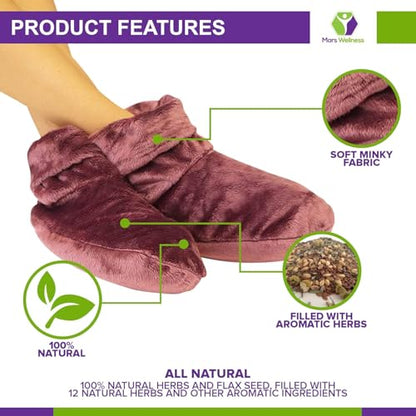 Mars Wellness Heated Microwavable Foot Booties - Microwavable Socks - Herbal Hot/Cold Deep Penetrating Herbal Aromatherapy Wrap Warmer (Mauve) - 2 Pack - color: Mauve, size: Pack of 2