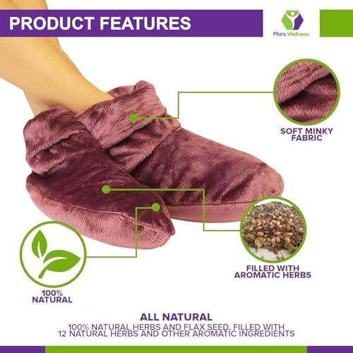 Mars Wellness Heated Microwavable Foot Booties - Microwavable Socks - Herbal Hot/Cold Deep Penetrating Herbal Aromatherapy Wrap Warmer (Mauve) - 3 Pack - color: Mauve, size: Pack of 3