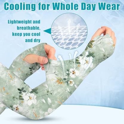 Bebila Gardening Sleeves for Women Farm UV Sun Protection Anti-Scratch Cooling Sleeves with Thumb Hole Arms Cover Outdoors - color: Combination -1