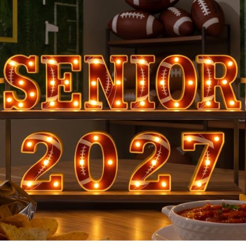 Honoson 10 Pcs Football Senior Night Decoration Senior 2027 LED Light Sign - color: Yellow, style: Football