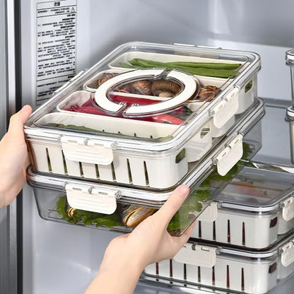 2Pack Divided Veggie Tray with Lid and Handle 4 Compartment Serving Tray with Dividers Portable Travel Snack Storage Containers Stackable Snackle Box Charcuterie Container for Fruit,Vegetable,Salad - size: 2 Pack-4 Compartment